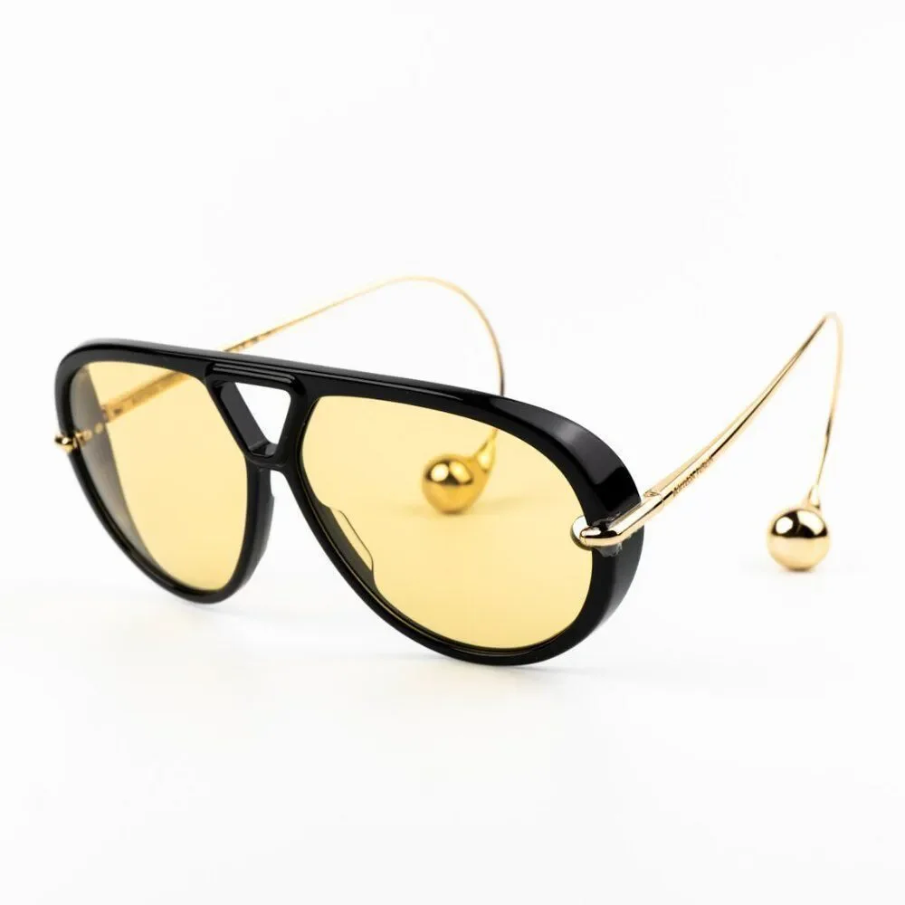 NEW Bottega Veneta BV1273S 003 Black Gold Yellow Pilot Unisex Sunglasses